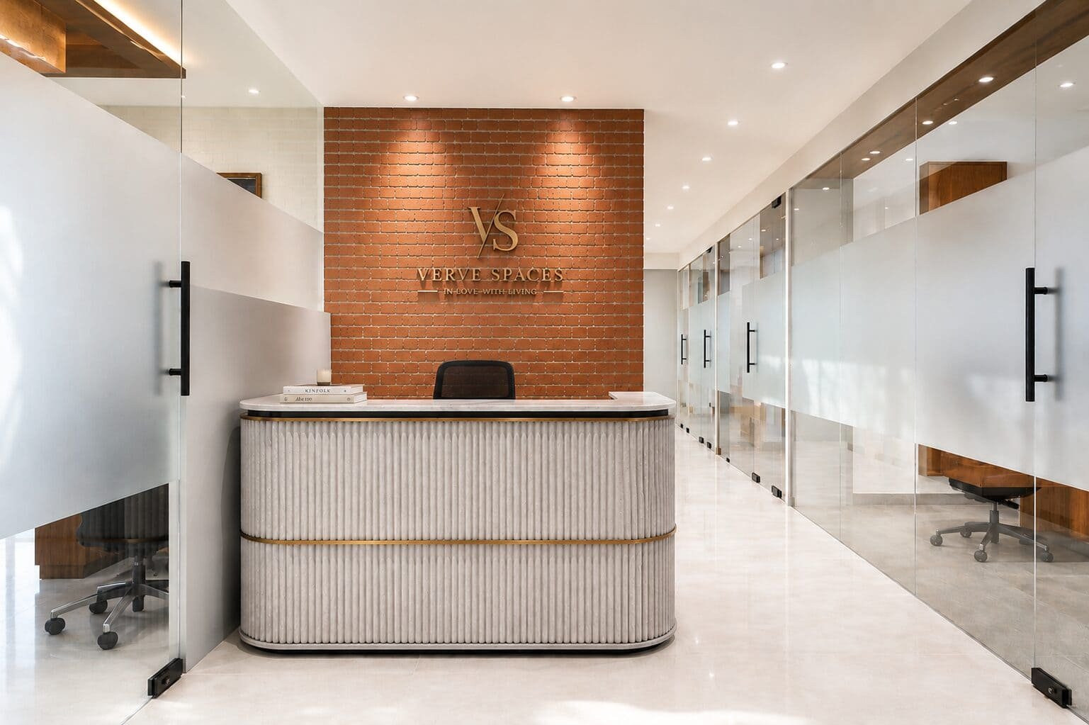 Small meeting room with cognac leather chairs and artwork at Verve Spaces